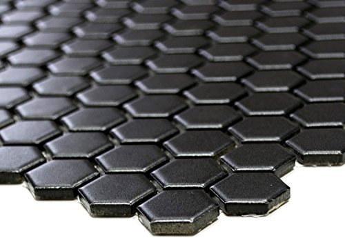 Mosaik Hexagon uni schwarz matt Keramik Mosaik, Mosaikstein Format: 23x26x5 mm, Bogengröße: 260x300 mm, 1 Bogen/Matte