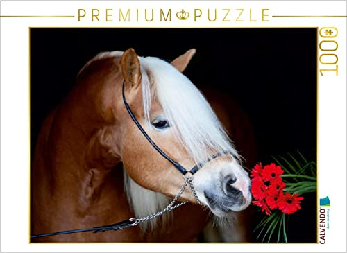 CALVENDO Puzzle Haflingerhengst mit Blume | 1000 Teile Lege-Größe 64 x 48 cm Foto-Puzzle für glückliche Stunden