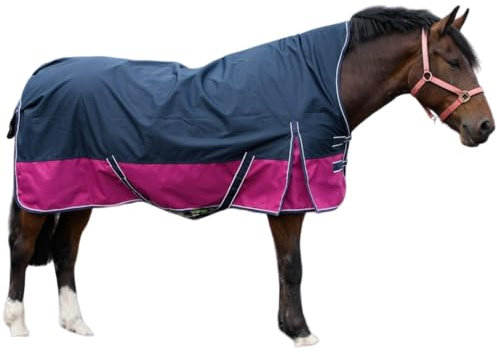 Pferdedecke 1200D High Neck 50g, 100g, 200g Weidedecke Winterdecke Regendecke Turnout : 200g Navy/Rasberry - 155 cm