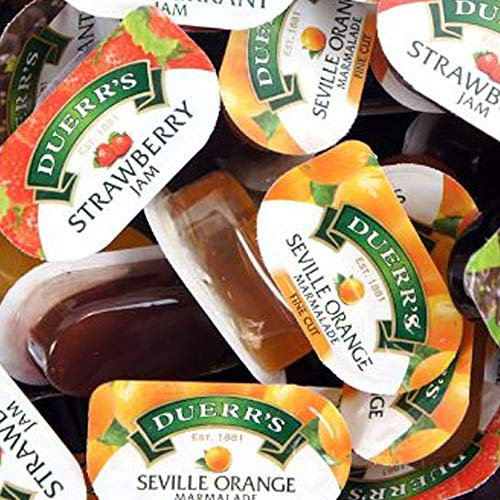 48 Assorted Duerr's Jam Individual Mini Pots 20g Per Pot - Strawberry, Orange and Blackcurrant