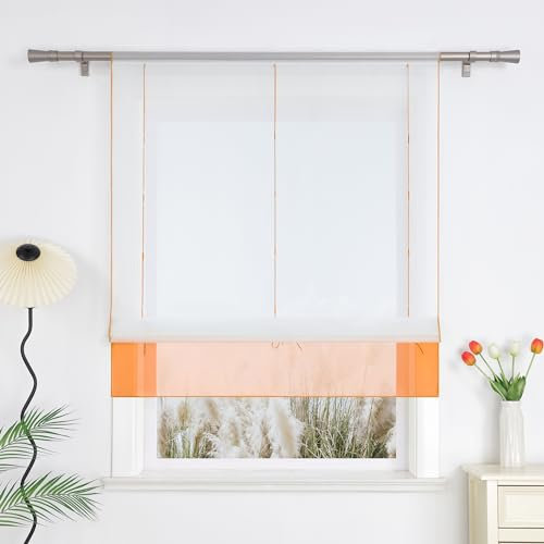 Yujiao Mao Voile Raffrollo mit Tunnelzug Bändchenrollo mit Stangendurchzug Gardinen 1er-Pack Vorhang H*B 155 * 140cm Orange