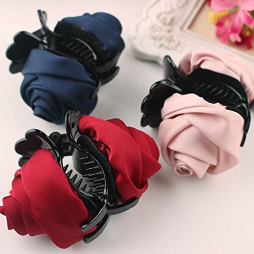 Fleur Rose Barrette Griffe Pince à Cheveux Rouge