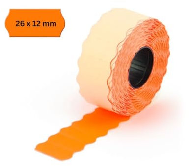 POKORNYS – 9.000 selbstklebende Etiketten für Preisauszeichner (orange / 26x12mm) I permanent haftend I Kennzeichnung mit Preis, Datum ... I Preisetiketten für Handauszeichner mit Wellenrand 