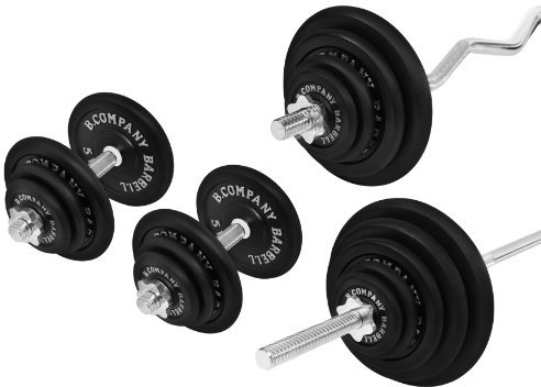 Bad Company Hantelset I Hantelscheiben aus Gusseisen (4 x 1,25 kg, 4 x 2,5 kg und 4 x 5 kg, 2 x 10 kg, 2 x 15 kg) inkl. Langhantel, SZ-Curlstange und Kurzhanteln 30/31 mm I Komplett-Set 105,5 kg