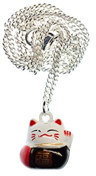 Miniblings Glückskatze Winkekatze Maneki-Neko Katze Kette Halskette Manineko 80cm schwarz - Handmade Modeschmuck - Kugelkette versilbert