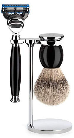 MÜHLE Rasierset - Sophist Serie - Silberspitz Dachszupf - kompatibel mit Gillette-Klingen - Edelharz schwarz