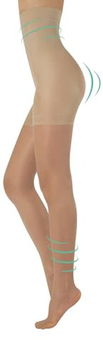 Calzitaly Strumpfhose mit hoher Taille, aus Nylon, 20 Denier, durchsichtig (Sheer) , Beige , L