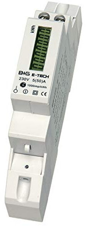 B+G E-Tech [DRS155] - LCD Digitaler Wechselstromzähler für Hutschiene, 1-Phasen Stromzähler Wattmeter mit Leistungsanzeige, S0, 1 TE, 230V 50A (DRS155DC)