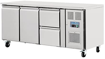Polar Refrigeration U-Series 350W 2 Door and 2 Drawer Counter Food Prep Fridge 417 Litre, Stainless Steel, -2°C to 5°C, 860(H)x1795(W)x700(D)mm, 2 Shelves, Energy Rating B | GD874