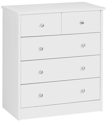 FineBuy Design Holz-Kommode 60 x 70 x 35 cm mit 5 Schubladen, Mehrzweckanrichte flach für Flur, Modernes Sideboard Zeitlose Anrichte