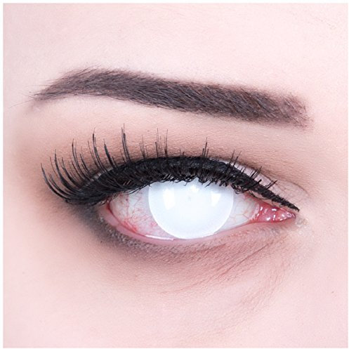 Funnylens 1 Paar farbige weisse blinde Crazy Fun Blind White Jahres Kontaktlinsen perfekt zu Halloween, Karneval, Fasching oder Fasnacht mit gratis Kontaktlinsenbehälter ohne Stärke!