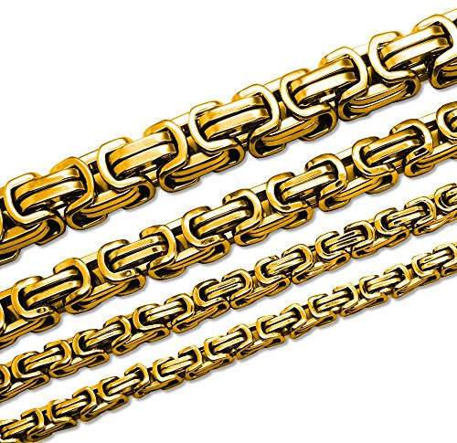 SoulCats Königskette Halskette Armband Set Panzerkette Edelstahl Gold, Größe: 12 mm;Farbe: Gold;Auswahl: Kette 50 cm