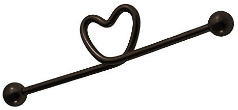 CHICNET Industrial Piercing Edelstahl, Titan beschichtet schwarz, Herz, Kugel Verschluss