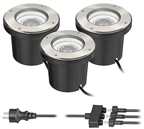 ledscom.de Bodeneinbaustrahler BOS für außen schwenkbar Edelstahl rund IP67 150mm Ø inkl. 19,38W LED Lampe je 483lm warmweiß 3er Set
