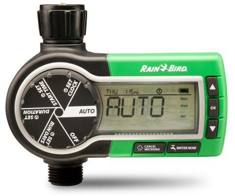 Rain Bird ZA84002 Programador de grifo digital para jardín Gran pantalla panorámica que permite una programación sencilla Sólo gira la rueda de la izquierda y sigue los pasos en pantalla