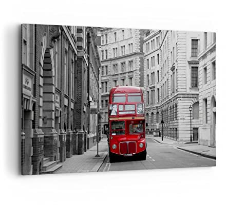 Wandbilder Dekoration Wohnzimmer Bus england urlaub london Bilder auf Leinwand 120x80cm Leinwandbild Schlafzimmer Küche Deko Wand Kunstdruck Art Groß XXL Wanddeko Bild Wall Decor Canvas AA120x80-2153
