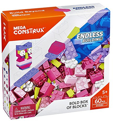 Mega Bloks Construx DYG82 Bold Box of Building Construction Bricks Pink 60pc