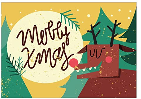 4er Set Lustige Retro Weihnachts Postkarten mit Hirsch: Merry Xmas