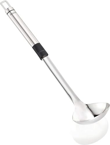 Leifheit Petite louche ProLine, Louche en acier inoxydable et plastique résistant à la chaleur, Cuillère de service avec œillet de suspension, Louche à sauce 33 cm argentée