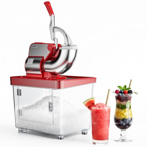 GarveeLife Picadores de Hielo Comercial 300W, Doble Cuchilla 300kg/h, Rojo | Picadores de hielo comercial 300W 300kg/h, doble cuchilla inox tolva 4,5, depósito 50L ETL para bar y eventos, Rojo.