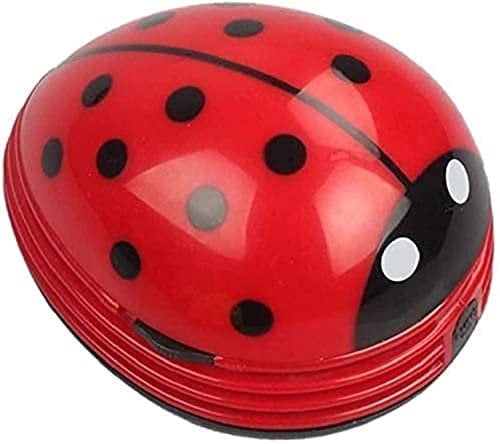 Mini Portable Handheld Cordless Tabletop Crumb Sweeper Desktop Dust Vacuum Cleaner Cute Beetle Ladybug Battery Operated (Red)