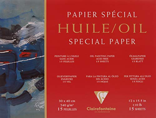Clairefontaine 96493C Huile Ölpapier Block (4-seitig verleimt, 25 Blätter, speziell für Ölfarben geeignet, 240 g, 30 x 40 cm) weiß