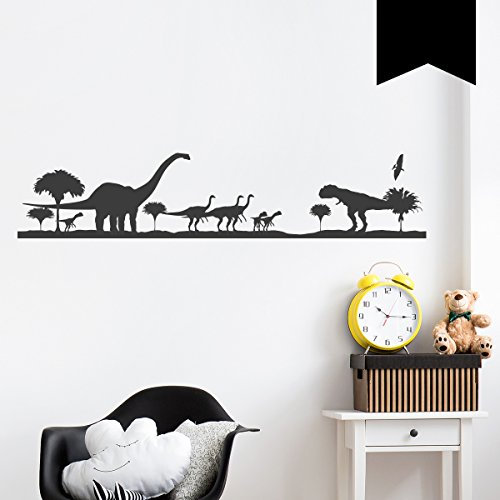 Wandkings Wandtattoo 9 Dinosaurier und 5 Bäume 60 x 13 cm schwarz - erhältlich in 33 Farben