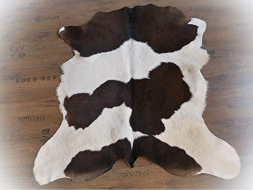 KUHFELL Kalbfell Stierfell Fell Teppich Dunkelbraun - Weiss 115x105cm #808