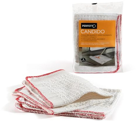 Perfetto Candido Strofinaccio Pavimenti, Cotone, Bianco/Cuciture Rosso, 29 x 22 x 1 cm