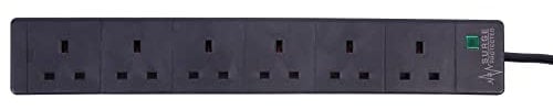 PRO ELEC pl12986 Surge Protected Extension Lead, 6 Socket, 8 Metres, Neon On Light, Black 6 Gang