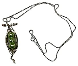 Peas in a Pod Hand Wire Wrapped Necklace with 3 mint glass pearl peas, comes on a 20 inch sterling silver box chain