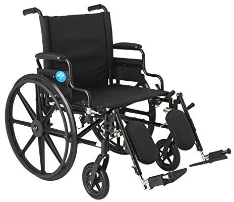Medline Premium Ultra-Lightweight Wheelchair with Flip-Back Desk Arms and Elevating Leg Rests for Extra Comfort, Black, 22” x 18 Seat
