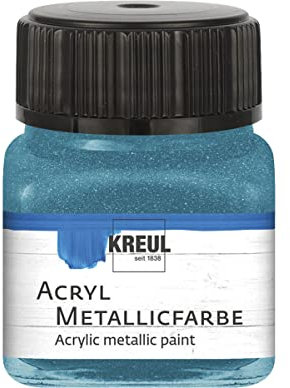 KREUL 77282 - Acryl Metallicfarbe, 20 ml Glas in petrol, glamouröse Acrylfarbe mit Metalliceffekt auf Wasserbasis, cremig deckend, schnelltrocknend und wasserfest