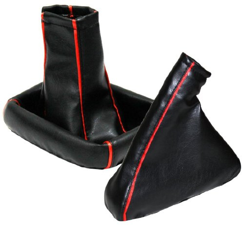AERZETIX - Satz schaltsack + handbremssack - kunstleder - farbe schwarze/rot leder - für auto