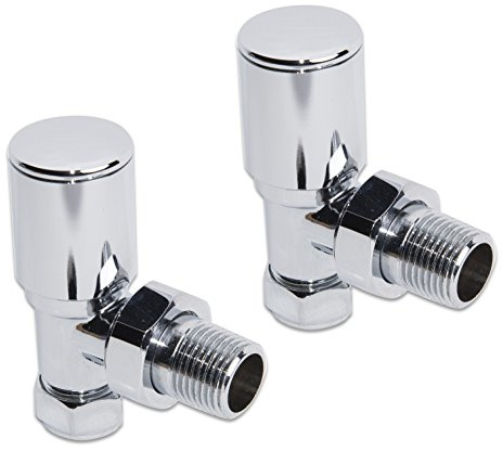 WarmeHaus Pair of Angled Radiator Valves Chrome | for Heated Towel Rail Radiator, Solid Brass, 15mm Inlet, Central Heating