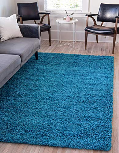 Unique Loom Solo Solid Shag Kollektion Moderner Plüsch Türkis Teppich, 122 x 183 cm