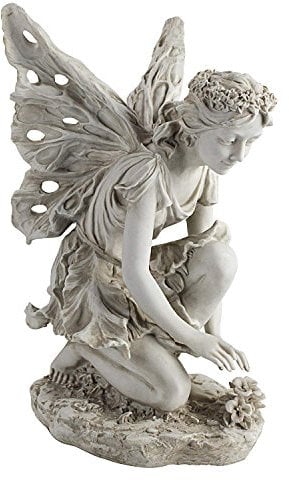 Design Toscano Fiona die Blumenfee Gartenstatue, Polyresin, antikes steingrau, 43 cm
