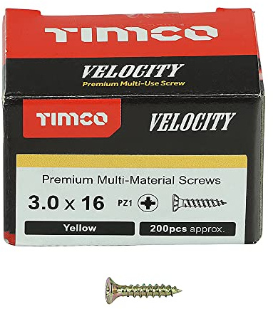 TIMCO Velocity Premium Multi-Use Countersunk Gold Woodscrews - 3.0 x 16 - Box of 200