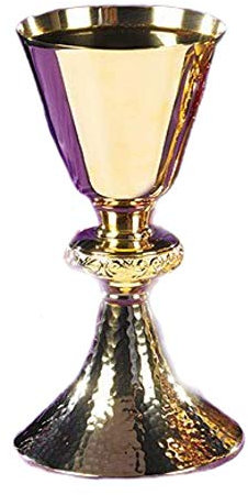 Kelch / Kelch, katholisch, christlich, kunstvoll, mit gehämmerter Basis, goldfarben