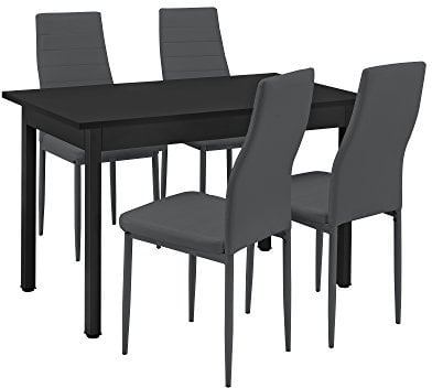 [en.casa] Esstisch Küchentisch Esszimmertisch schwarz 120x60cm mit 4 Stühlen dunkelgrau gepolstert Sitzgruppe im Sparpaket