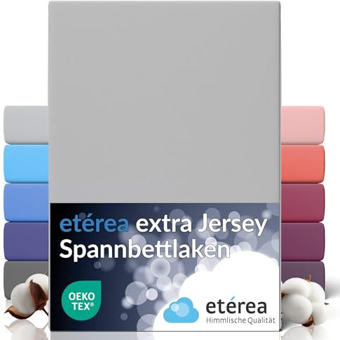 etérea Extra Jersey Spannbettlaken 240x220cm Silber bis 35 cm Höhe - 100% Baumwolle Spannbetttuch Oekotex - Bed Sheets Leintuch Bettbezug für Boxspringbetten Bettlaken 240x220 cm Silver