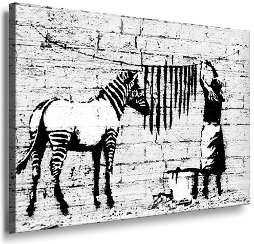 Graffiti Street Art Washing Zebra Banksy Leinwand Bild 80x60cm / Leinwandbild fertig auf Keilrahmen/Kunstdrucke, Nr. 2537 Leinwandbilder, Wandbilder, Poster, Gemälde, Pop Art Deko Kunst Bilder