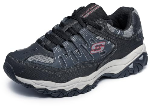 Skechers Men's Afterburn M. Fit Fashion Sneakers – Leather Upper, Memory Foam Insole, Rubber Outsole, Charcoal/Black, 11 X-Wide