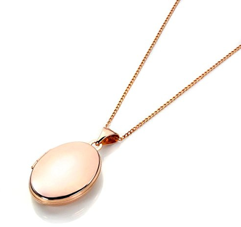 jewellerybox 9ct Rose Gold Oval Shaped Locket & Chain - Chain 18