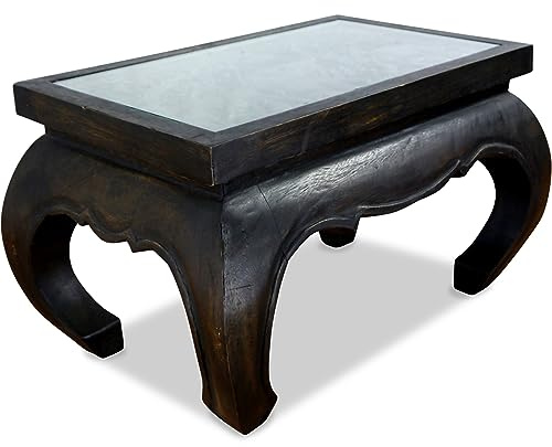 livasia Opium Table with Carvings, Coffee Table, Side Table, Sofa Table, Sustainable and Handmade, 58x38x41cm (Black)