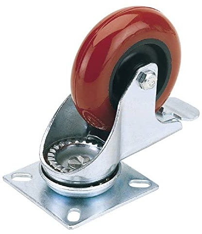 Draper 65519 100mm Dia Swivel Plate Fixing Polyurethane Wheel with Brake