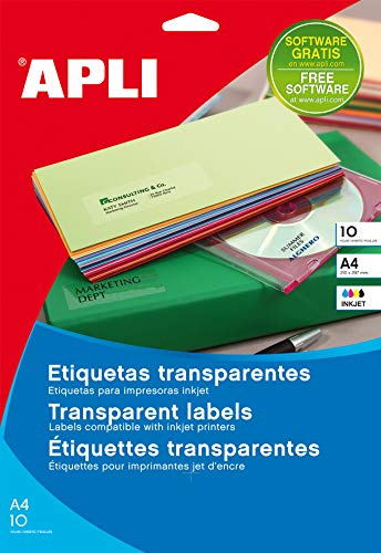 APLI 10051 Pack 10 Blätter Etiketten transparent Ink color 70 x 37 mm