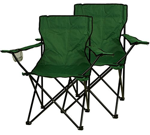 Nexos 2-er Set Angelstuhl Anglerstuhl Faltstuhl Campingstuhl Klappstuhl mit Armlehne und Getränkehalter praktisch robust leicht dunkelgrün