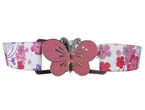 Olata elastischer Mädchen-Gürtel mit Blumen/Schmetterling Schnalle (1-6 Jahre). Blume Rosa/Schmetterling Rosa