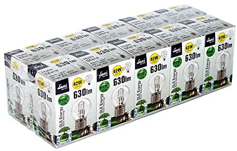 Leuci 10 x Eco Halogen Tropfen Glühbirne 42W = 60W / 55W E27 Glühlampe klar Tropfen Kugel dimmbar